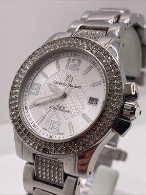 Giorgio Milano Unisex Silver Crystal Studded Luxury Watch Works New Battery